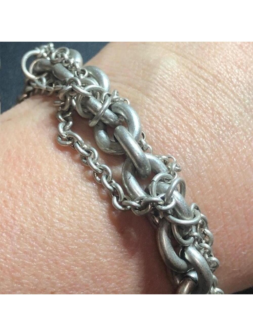 B3800 Lucky Brand Multi-Strand Chain Bracelet Toggle Clasp Silver Tone Boho